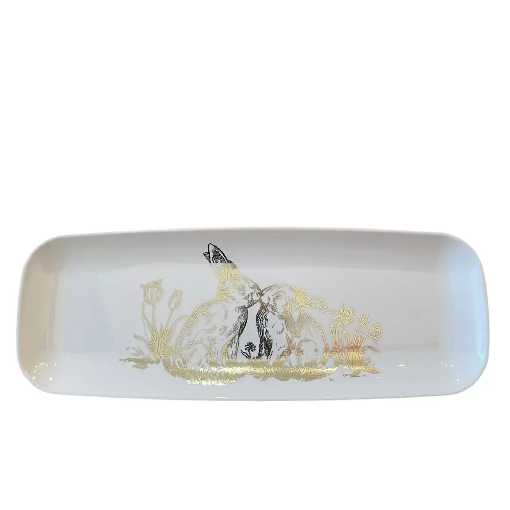 3pc Rachel Ashwell Metallic BUNNIES Disposable Serving Platters White New